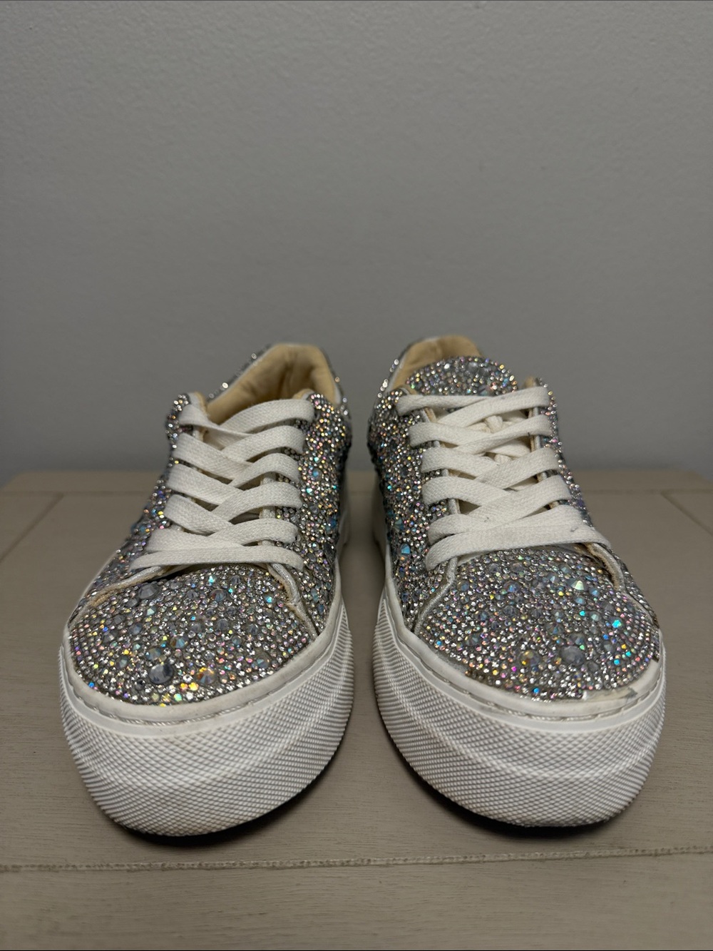 Betsey Johnson Sidny Rhinestone Platform Sneakers Silver Glitter Sparkle Shoes 5 - Picture 5 of 11